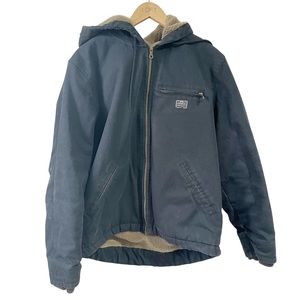 Nike Men Large Navy Blue Work Jacket Hooded Zip Up Sherpa Lined